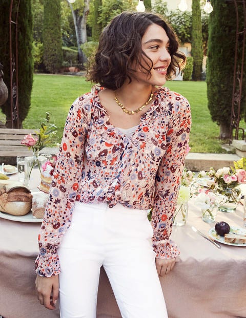 Stephanie Silk Blouse - Milkshake Folk Meadow Stephanie Silk Blouse - Milkshake Folk Meadow