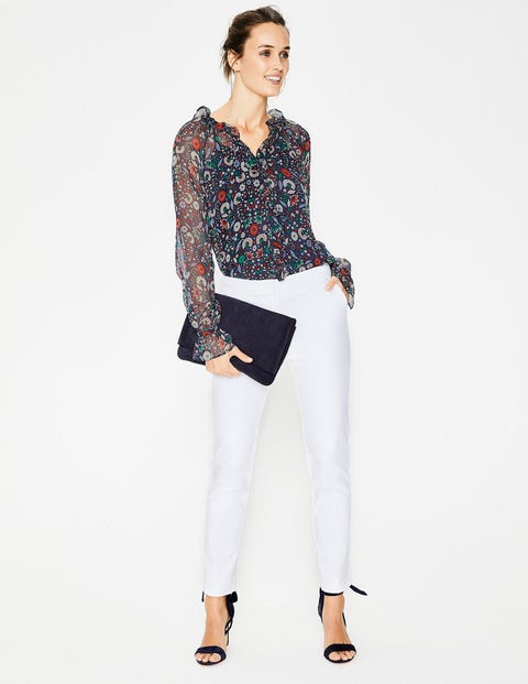 Stephanie Silk Blouse - Navy Folk Meadow Stephanie Silk Blouse - Navy Folk Meadow