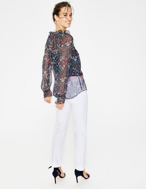 Stephanie Silk Blouse - Navy Folk Meadow Stephanie Silk Blouse - Navy Folk Meadow