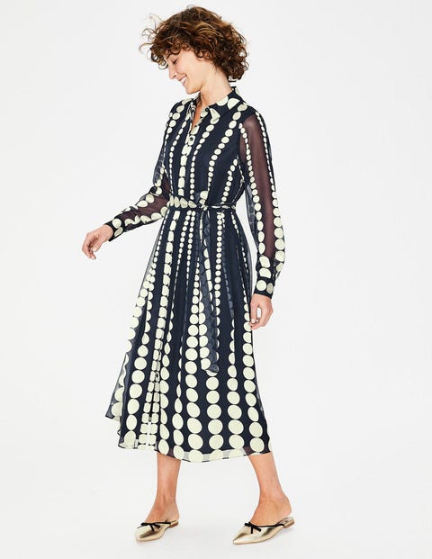 Genevieve Midi Shirt Dress - Navy Gradiated Spot Genevieve Midi Shirt Dress - Navy Gradiated Spot