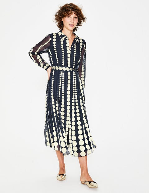 Genevieve Midi Shirt Dress - Navy Gradiated Spot Genevieve Midi Shirt Dress - Navy Gradiated Spot