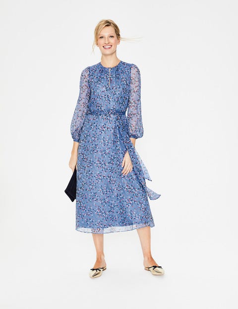 Kyra Silk Midi Dress - Hazy Blue Floral Bloom Kyra Silk Midi Dress - Hazy Blue Floral Bloom