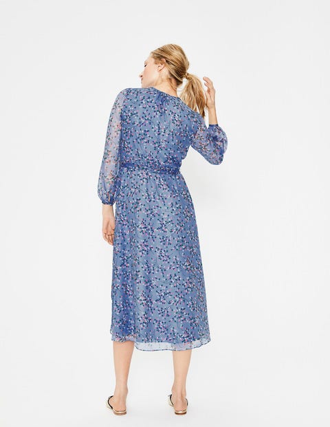 Kyra Silk Midi Dress - Hazy Blue Floral Bloom Kyra Silk Midi Dress - Hazy Blue Floral Bloom