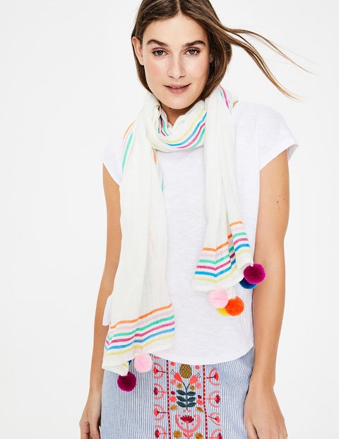 Foulard À Pompons - Blanc et arc-en-ciel Foulard À Pompons - Blanc et arc-en-ciel