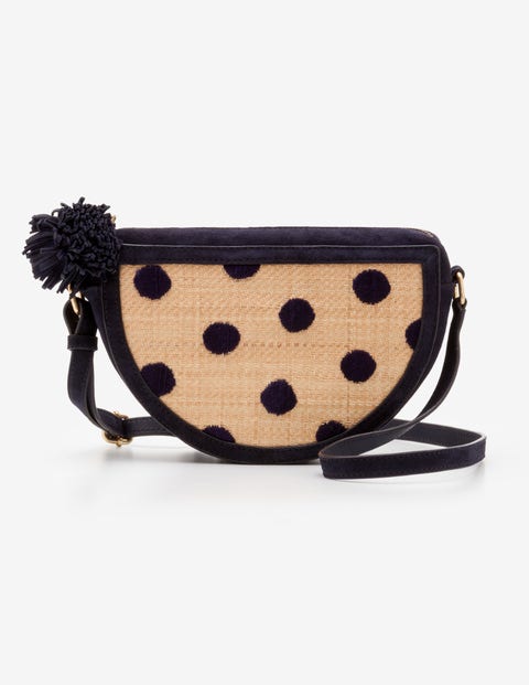 Truro Raffia Embroidered Bag - Navy and Raffia Spot Truro Raffia Embroidered Bag - Navy and Raffia Spot