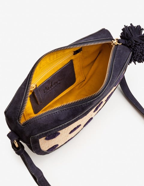 Truro Raffia Embroidered Bag - Navy and Raffia Spot Truro Raffia Embroidered Bag - Navy and Raffia Spot