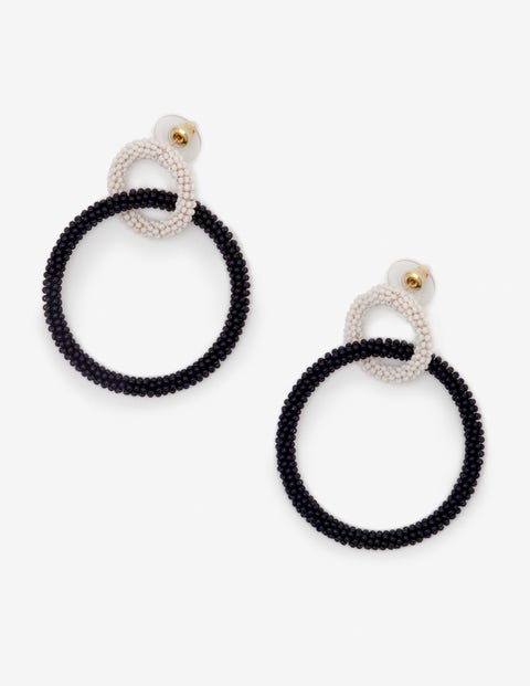 Beaded Circle Earrings - Ivory and Navy Beaded Circle Earrings - Ivory and Navy