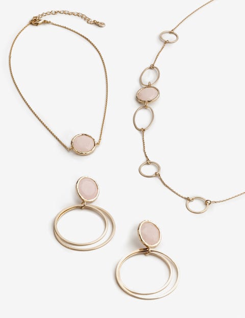 Semi-Precious Shapes Necklace - Gold and Rose Quartz Semi-Precious Shapes Necklace - Gold and Rose Quartz