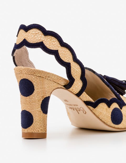 Clover Embroidered Heels - Navy and Raffia Spot Clover Embroidered Heels - Navy and Raffia Spot
