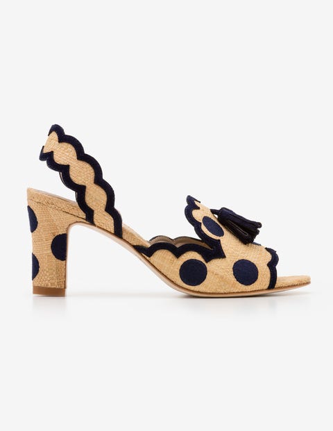 Clover Embroidered Heels - Navy and Raffia Spot Clover Embroidered Heels - Navy and Raffia Spot