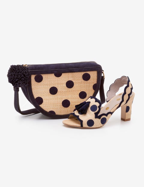 Clover Embroidered Heels - Navy and Raffia Spot Clover Embroidered Heels - Navy and Raffia Spot