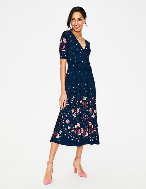 Robe Midi Kassidy En Jersey - Pois motif Blossom bleu marine Robe Midi Kassidy En Jersey - Pois motif Blossom bleu marine