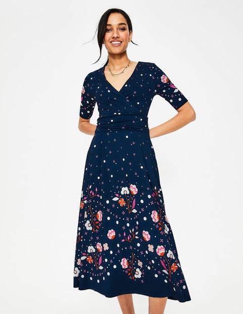 Robe Midi Kassidy En Jersey - Pois motif Blossom bleu marine Robe Midi Kassidy En Jersey - Pois motif Blossom bleu marine