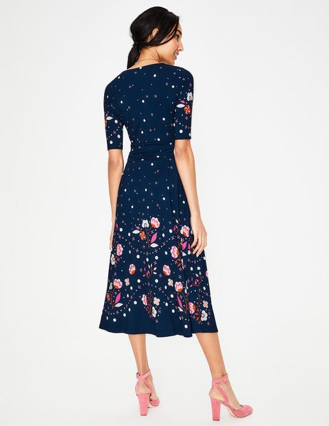 Robe Midi Kassidy En Jersey - Pois motif Blossom bleu marine Robe Midi Kassidy En Jersey - Pois motif Blossom bleu marine