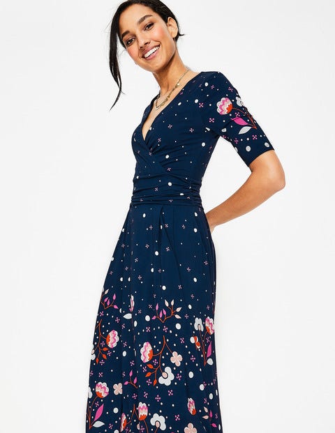 Robe Midi Kassidy En Jersey - Pois motif Blossom bleu marine Robe Midi Kassidy En Jersey - Pois motif Blossom bleu marine