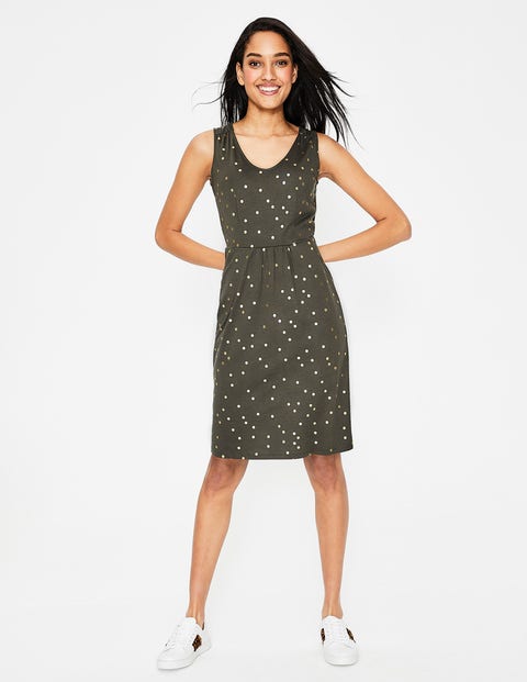 Melinda Jersey Dress - Khaki Foil Spot Melinda Jersey Dress - Khaki Foil Spot