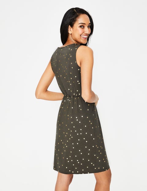 Melinda Jersey Dress - Khaki Foil Spot Melinda Jersey Dress - Khaki Foil Spot