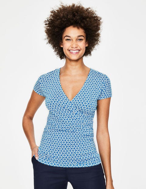 Short Sleeve Wrap Top - Cyan, Halo Short Sleeve Wrap Top - Cyan, Halo