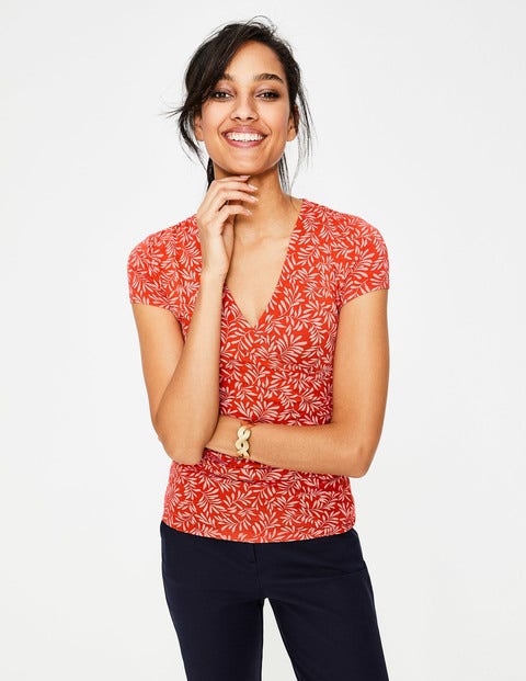 Short Sleeve Wrap Top - Red Pop, Olive Branch Short Sleeve Wrap Top - Red Pop, Olive Branch