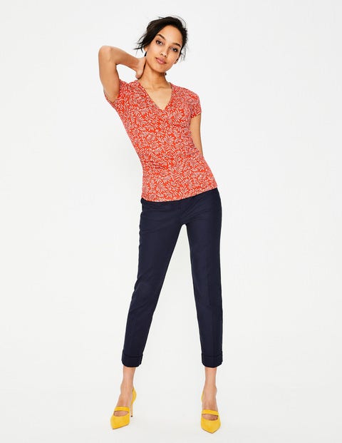 Short Sleeve Wrap Top - Red Pop, Olive Branch Short Sleeve Wrap Top - Red Pop, Olive Branch