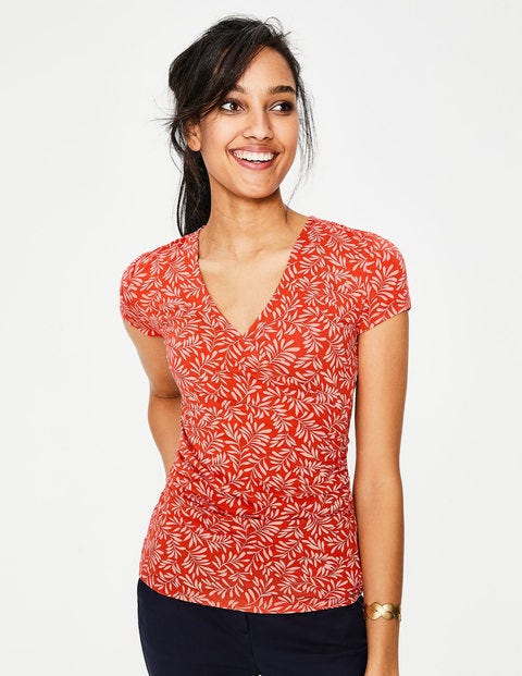 Short Sleeve Wrap Top - Red Pop, Olive Branch Short Sleeve Wrap Top - Red Pop, Olive Branch