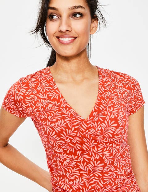 Short Sleeve Wrap Top - Red Pop, Olive Branch Short Sleeve Wrap Top - Red Pop, Olive Branch