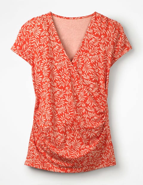 Short Sleeve Wrap Top - Red Pop, Olive Branch Short Sleeve Wrap Top - Red Pop, Olive Branch