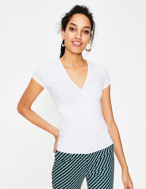 Short Sleeve Wrap Top - White Short Sleeve Wrap Top - White