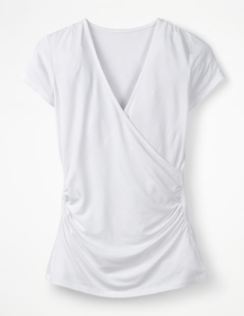 Short Sleeve Wrap Top - White Short Sleeve Wrap Top - White