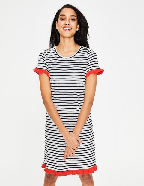 Emily Jersey Dress - Ivory/Navy Stripe 