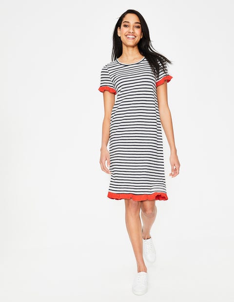 Emily Jersey Dress - Ivory/Navy Stripe 