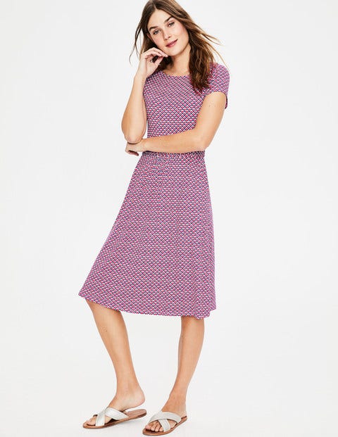 Amelie Jerseykleid - Erdbeereis-Rosa, Geometrisches Muster Amelie Jerseykleid - Erdbeereis-Rosa, Geometrisches Muster