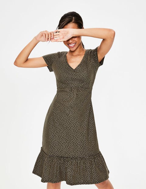 Melissa Jersey Dress - Khaki Foil Spot Melissa Jersey Dress - Khaki Foil Spot