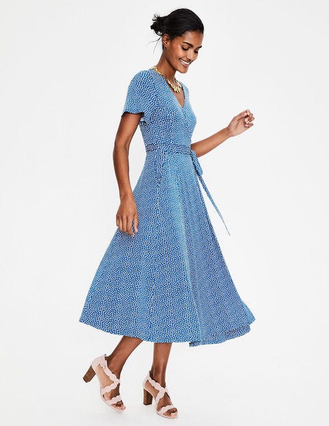 Robe Midi Cassia En Jersey - Motif Puff cobalt/ivoire Robe Midi Cassia En Jersey - Motif Puff cobalt/ivoire
