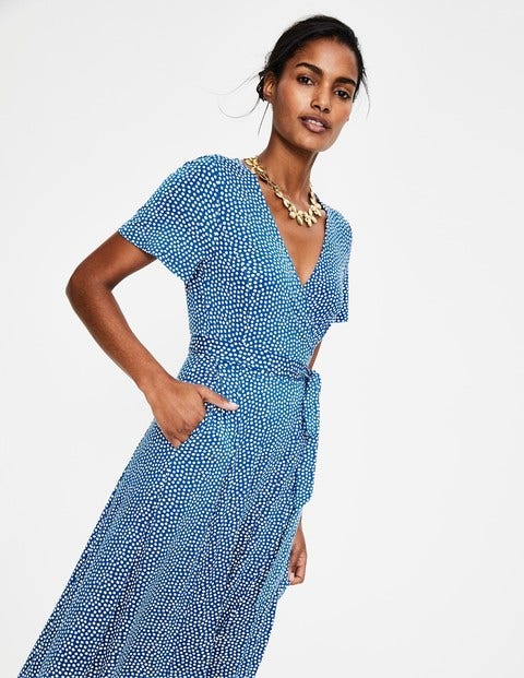 Robe Midi Cassia En Jersey - Motif Puff cobalt/ivoire Robe Midi Cassia En Jersey - Motif Puff cobalt/ivoire