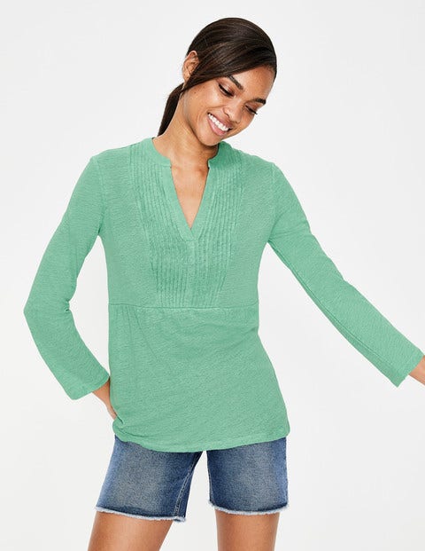 Linen Pintuck Jersey Top - Waterfall Linen Pintuck Jersey Top - Waterfall