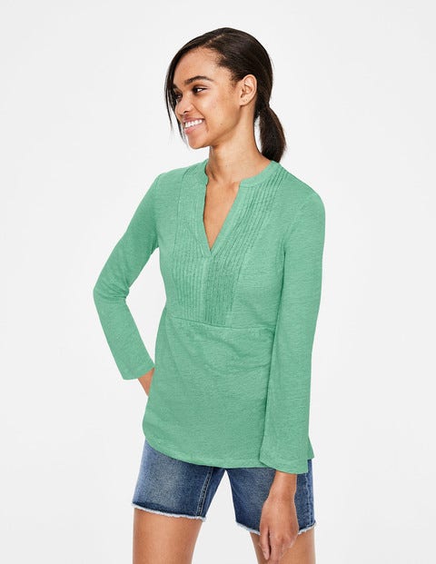 Linen Pintuck Jersey Top - Waterfall Linen Pintuck Jersey Top - Waterfall