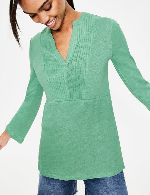 Linen Pintuck Jersey Top - Waterfall Linen Pintuck Jersey Top - Waterfall