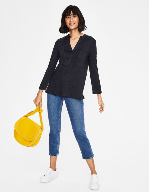 Linen Pintuck Jersey Top - Navy Linen Pintuck Jersey Top - Navy