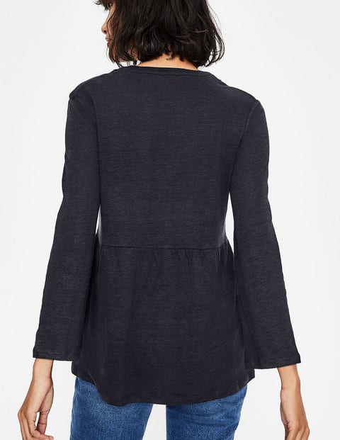Linen Pintuck Jersey Top - Navy Linen Pintuck Jersey Top - Navy