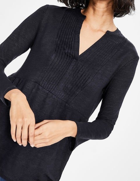Linen Pintuck Jersey Top - Navy Linen Pintuck Jersey Top - Navy