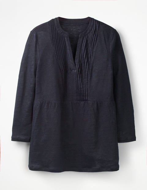 Linen Pintuck Jersey Top - Navy Linen Pintuck Jersey Top - Navy
