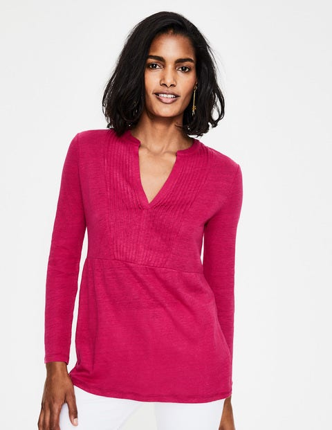 Linen Pintuck Jersey Top - Dark Rose Linen Pintuck Jersey Top - Dark Rose