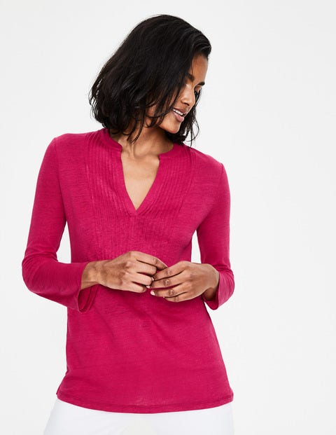 Linen Pintuck Jersey Top - Dark Rose Linen Pintuck Jersey Top - Dark Rose