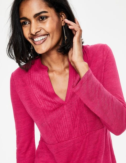 Linen Pintuck Jersey Top - Dark Rose Linen Pintuck Jersey Top - Dark Rose