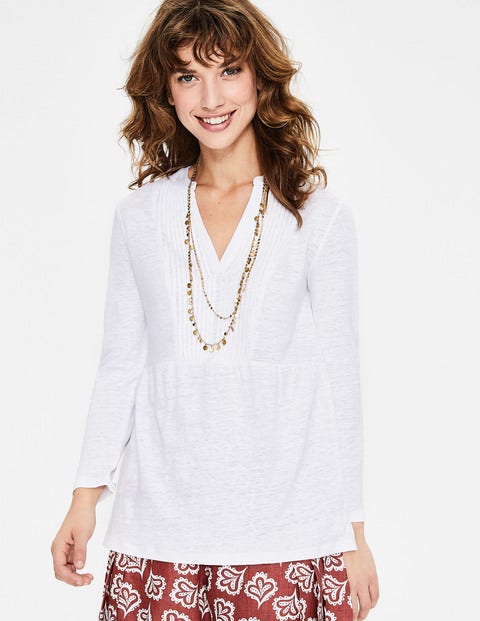 Linen Pintuck Jersey Top - White Linen Pintuck Jersey Top - White