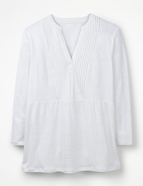 Linen Pintuck Jersey Top - White Linen Pintuck Jersey Top - White