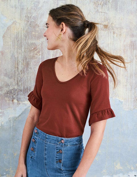 Supersoft Frilled Cuff Tee - Conker Supersoft Frilled Cuff Tee - Conker