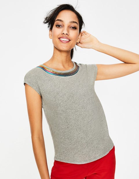 Robyn T-Shirt Aus Jersey - Grau Meliert, Pailletten Robyn T-Shirt Aus Jersey - Grau Meliert, Pailletten