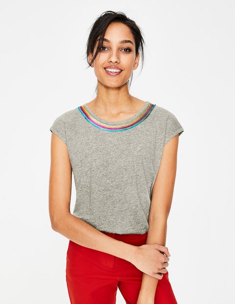 Robyn T-Shirt Aus Jersey - Grau Meliert, Pailletten Robyn T-Shirt Aus Jersey - Grau Meliert, Pailletten